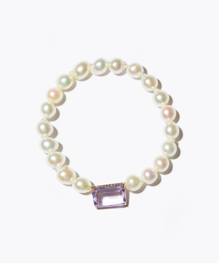 [amulette] [Protection of love and healing]akoya pearl amethyst pave diamonds bracelet